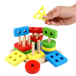 Wooden Stacking Block Puzzle Board Diy Color Geometric Shape Sorter Matching Games Children Montessori Toys for Kids Boys Girls - Product Image 2
