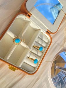 Xinfly Retro 18K Real Gold <b>Turquoise</b> <b>Ring</b> Fine Jewelry for Wedding Engagement Anniversary Party Au750 Calaite - Product Image 4