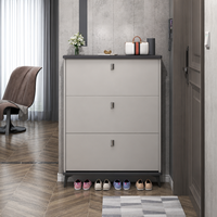 Meuble à chaussures inclinable double couche 24 cm en MDF écologique, meuble de rangement étroit pour chaussures de couloir pour la maison