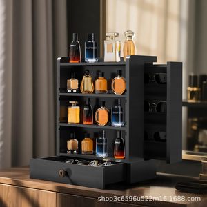 Wooden Perfume Storage Box Multi Layer <b>Desktop</b> Organizer With Drawers For Perfume And Sunglasses Display Rack Black 5 Floors - Product Image 1