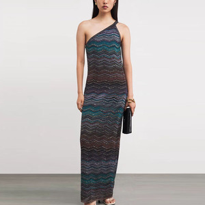 Abito Asimmetrico a Spina di Pesce da Donna |   Abito Monospalla Bicolore per Feste Serali ed Eventi Sociali - Product Image 1