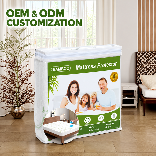 Noiseless Breathable Cooling Mattress Cover Queen Size Bamboo Waterproof Mattress Protector