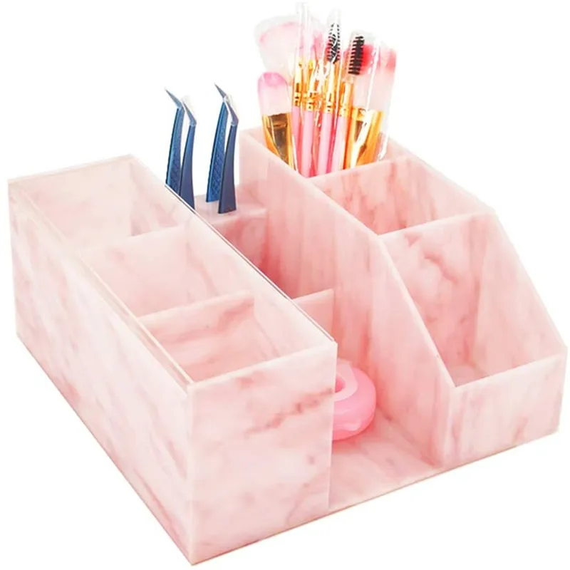 Double layer all in one desktop red marble acrylic lash cart organiser eyelash tray box with tweeer stand