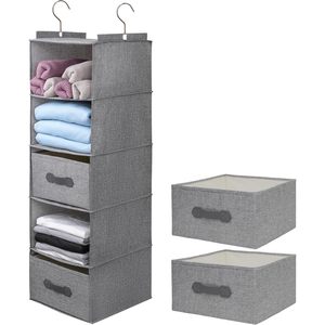 Hanging Closet Organizer 6 <b>Shelf</b> With Drawers Detachable Dark Gray Clothing Storage For Bedroom - Product Image 1