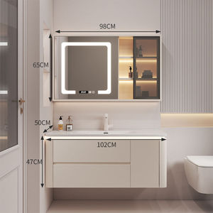 Mueble <span class=keywords><strong>de</strong></span> <span class=keywords><strong>Baño</strong></span> Integrado <span class=keywords><strong>de</strong></span> Cerámica Color Crema con Lavabo <span class=keywords><strong>de</strong></span> <span class=keywords><strong>Vidrio</strong></span>, Lavabo y Mueble <span class=keywords><strong>de</strong></span> Lavabo Simple e Inteligente - Product Image 6