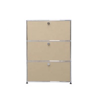 Mueble de Almacenamiento Modular de 3 Niveles con Puerta Abatible con Cerradura, Aparador con Marco de Acero Inoxidable, Mueble Auxiliar para Dormitorio