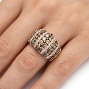 Bague en diamant véritable champagne, or rose massif 18 carats, diamant brun, pavé de diamants, forme dôme, bague cocktail, cadeau de la Saint-Valentin pour elle - Product Image 4