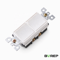 Interrupteur à levier double BAREP homologué CULus 15A 120V UL94-V2 PC, design compact pour câblage résidentiel double circuit standard américain