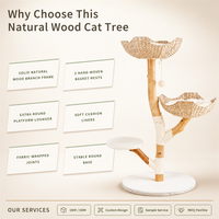 Arbre à Chat en Bois Véritable de Luxe Moderne, Vente Flash, Design Multi-Niveaux avec Fleur Unique en Peluche, Arbre à Chat Vente Flash