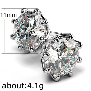 Orecchini a lobo classici da donna in argento 925 con diamanti, taglio brillante rotondo, montatura a griffe, gioielli di fidanzamento in oro bianco - Product Image 5