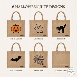 Borse tote in iuta KS Brand per Halloween con chiusura a cerniera, grandi dimensioni - Ingrosso, stampa zucca, design Jack <span class=keywords><strong>O</strong></span>' Lantern, borsa stile rustico - Product Image 2