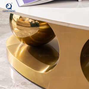 ドバイデザインコーヒーテーブルハイエンドヴィラカスタムヴィラホテルホーム家具楕円形大理石ステンレススチールベースゴールドセンターテーブル - Product Image 3