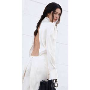 Elegante Abito <span class=keywords><strong>Nero</strong></span> in Raso su Misura a Trapezio da Donna, a <span class=keywords><strong>Maniche</strong></span> <span class=keywords><strong>Lunghe</strong></span>, con <span class=keywords><strong>Schiena</strong></span> Aperta e Fiocco, Collo Alto, Stile Impero, Casual per Primavera Autunno - Product Image 3