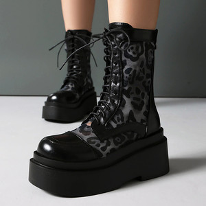 Botines de Mujer 2026, Diseño Clásico con Parches, Punta Redonda, Plataforma, Bloques de Color, Estilo Romano, Cierre Trasero con Cremallera, Malla Transpirable - Product Image 2