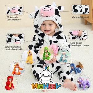 Michley Penguin Factory Venta al por mayor Logotipo personalizado Color Cremallera Pijamas para bebés recién nacidos 100% Franela Bebé Onesie Mamelucos <span class=keywords><strong>Pijama</strong></span> - Product Image 6