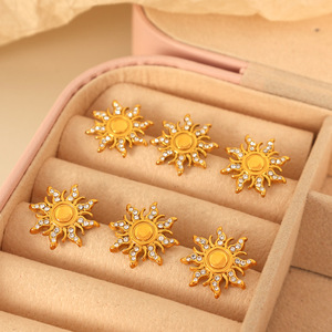<b>Stud</b> <b>Earrings</b> Gold Plated Sunflower Design <b>Crystal</b> Inlay Party Jewelry - Product Image 2