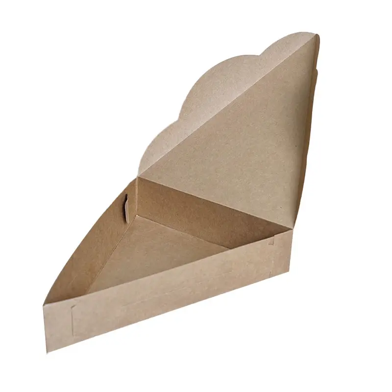 Toptan özel baskılı katlanır gıda dereceli environmeYellow kraft karton üçgen kutu ambalaj krep pizza kek dilim
