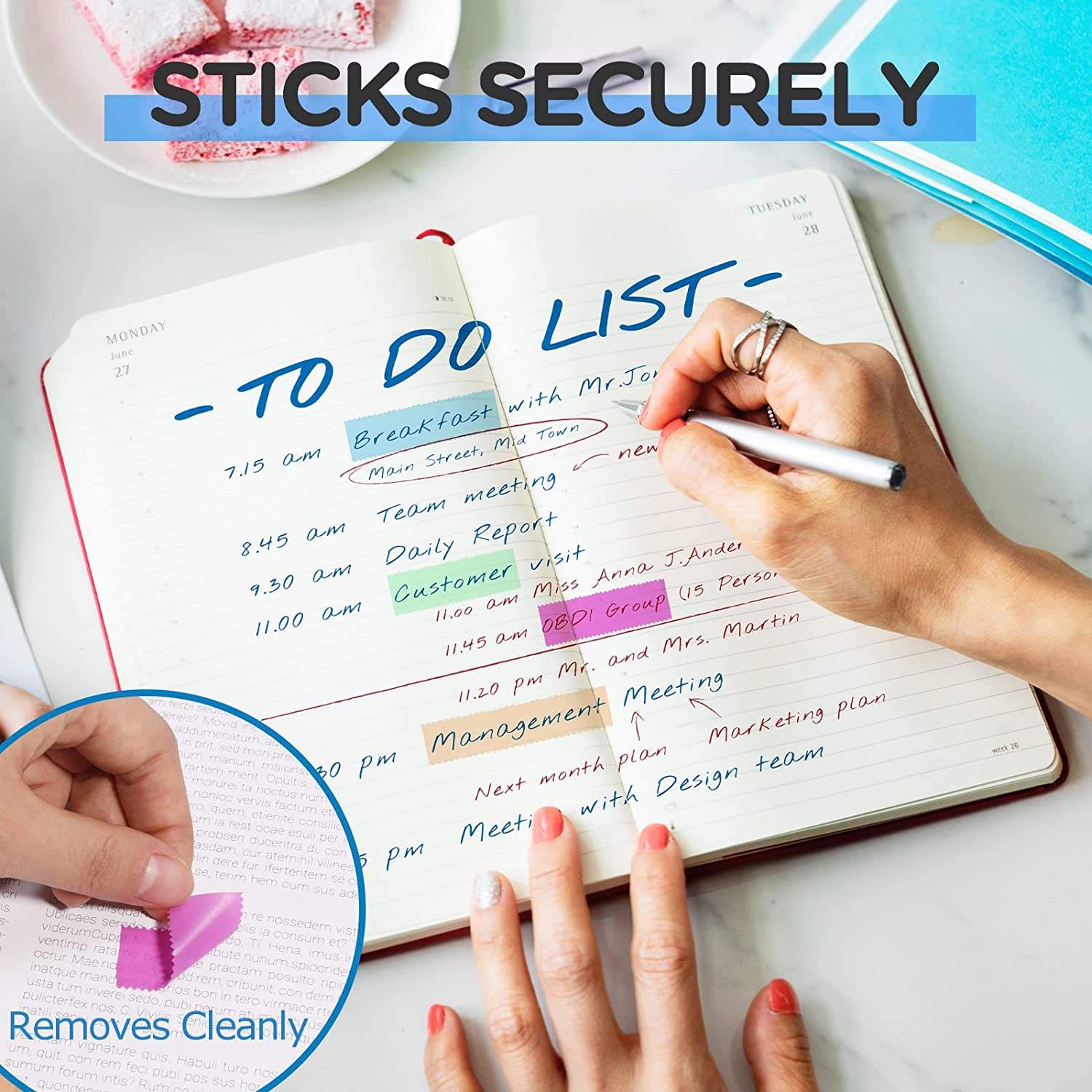 易撕裂可拆卸贴纸标签备忘录粘性透明荧光笔胶带| Alibaba.com