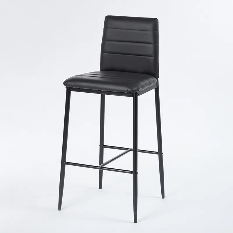 Tabourets de bar pour comptoir de cuisine Chaise de bar noire à structure métallique en similicuir avec coussin de dossier