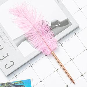 Vintage Ostrich <b>Feather</b> <b>Top</b> Twist Metal Ballpoint Pen, European Retro Plume Rotating Signature Pen Custom Logo - Product Image 4