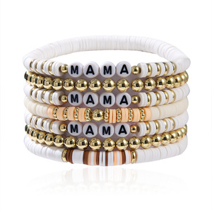 Mama Letter <b>Beaded</b> <b>Bracelet</b> Set Stackable Polymer Clay Jewelry Gift for Women Unisex Fashion Accessories Yiwu Origin - Product Image 1