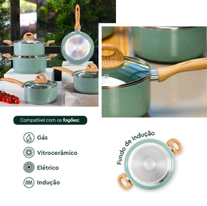 9 Piece Cooking Pots Glass Lids Bakelite Handles Dishwasher Oven Safe for Gas <b>Induction</b> Stoves Green Ceramic <b>Cookware</b> <b>Set</b> - Product Image 6