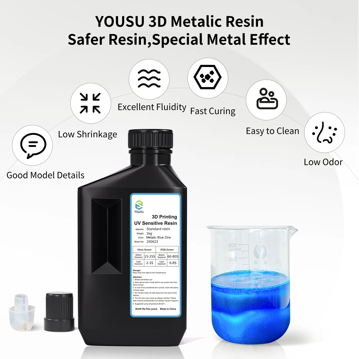 YOUSU 3D Metallic impresora 3d resin 405nm resin 3d fit for LCD/DLP/SLA dental colable 3d printer resin