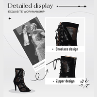 Bottines de danse latine pour femmes, dessus en mesh, semelle souple, talons hauts, bottines sexy pour la danse