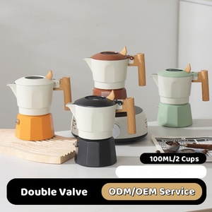 Kingze biểu tượng tùy chỉnh 100ml <span class=keywords><strong>Stovetop</strong></span> Ý phong cách cổ điển đôi van xách tay nhôm <span class=keywords><strong>2</strong></span> ly Moka nồi cà phê <span class=keywords><strong>espresso</strong></span> <span class=keywords><strong>maker</strong></span> - Product Image 3