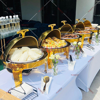 Chauffe-Plat Professionnel Doré à Couvercle Roulant pour Buffet, Restaurant et Hôtel – Équipement de Présentation et Maintien au Chaud pour Traiteur