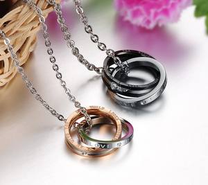 E583 Donne di Modo <span class=keywords><strong>Uomo</strong></span> Lover Coppia Forma Ad <span class=keywords><strong>Anello</strong></span> Gioielli Con Diamanti Ciondolo In Acciaio Al Titanio Dichiarazione Cina <span class=keywords><strong>Collana</strong></span> di Fascino - Product Image 5