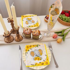 Elephant Themed Disposable Paper Napkins 330mm Party Supplies With Sunflower Design 20 Sheets Per Pack - Product Image 2