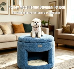 Cama Redonda para Gatos, Tipo Cueva, con Estructura Metálica Resistente, Taburete Otomano, Nido para Mascotas con Cojín Lavable para Uso en Interiores, Venta al Por Mayor - Product Image 1