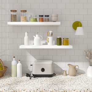 Mensola a Muro a Due Livelli in MDF Bianco, Set di 2 Pezzi per Cucina, Bagno e Soggiorno - Product Image 5