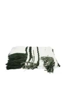 Tiff Home Custom Label 220*70cm Eco-friendly White And Green 100% Polyester Fiber Tassels Throw Blanket For Home Decor
