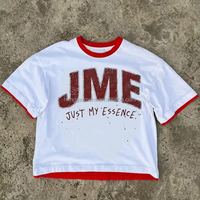 T-shirt Homme Vintage Style Y2K Coupe Oversize Col Uni Manches Courtes Logo Personnalisé Lavage Acide Tissu Tricoté 100% Coton