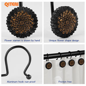 Crochets pour <span class=keywords><strong>rideau</strong></span> de douche en résine antirouille, 5 pièces, décoratifs, fleur, tige de douche pour salle de bains, tige de douche - Product Image 3