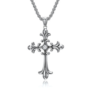<b>Cross</b> Pendant Necklace Stainless Steel Claw Setting Artistic Gothic Style Street Fashion Jewelry 3mm 60cm <b>Chain</b> - Product Image 5