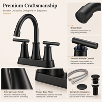 Robinet de lavabo de salle de bain personnalisé de 4 pouces à double poignée avec siphon escamotable pour lavabo en laiton