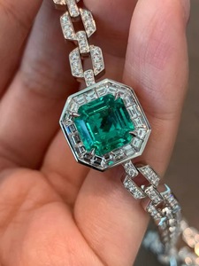 Octagonal Frame Lab Emerald Paperclip Link Choker 14K White Gold Paved Diamond Evening <b>Statement</b> <b>Necklace</b> - Product Image 5