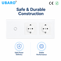 Interrupteur tactile UBARO 1 2 3 Gang avec 2 prises murales standard EU, panneau en verre trempé blanc, prise électrique intelligente pour la maison