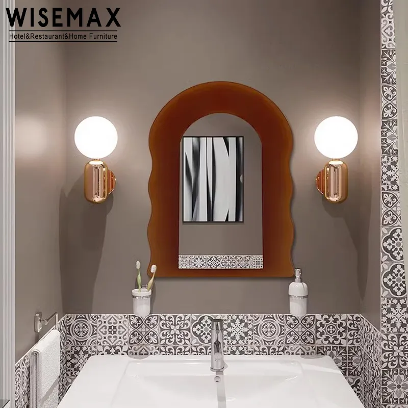 WISEMAX กระจกแต่งหน้าติดผนัง,กระจกแต่งผนังทรงคลื่นสี่เหลี่ยมทันสมัยกระจกแต่งตัวเต็มความยาว