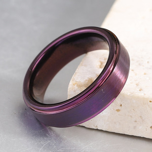 Purple Tungsten Steel Ring 468mm <b>Brushed</b> Finish Women's Fashion Jewelry Gift Band Simple Stylish Design - Product Image 4