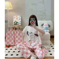 Conjunto de Pijama de 3 Piezas de Manga Corta con Dibujos Animados para Mujer, Talla Única, Ropa de Dormir con Dibujos Animados para Primavera, Verano y Otoño