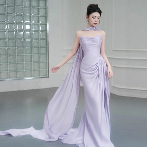 green emerald velvet dress Lilac Lace Flowers Beaded V-Neck Ball Gown Satin Dresses Off Shoulder main image 1