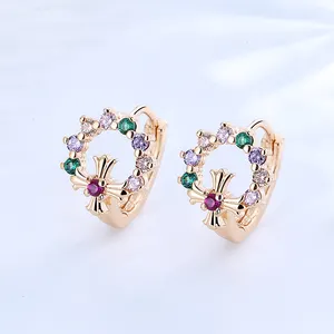 Free Shipping Ladies Trend Jewelry Colored Zircon Stainless Steel Round Shaped Hoop Earrings 18K Gold Plated Hoops For Women