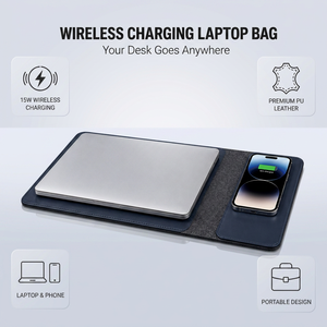 Housse pour ordinateur portable avec fonction tapis de souris, en cuir PU, sacoche pour ordinateur portable avec charge sans fil 15W, charge rapide, étui de voyage pour ordinateur portable - Product Image 1