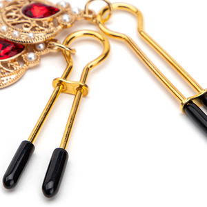 Pinces à tétons en perles pour adultes, en métal doré et argenté avec pierre précieuse rouge, pour stimulation et chatouilles des couples, jouet sexuel - Product Image 3