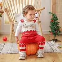 Jumpsuit Rajutan Pakaian Selempang Rusa Kutub Bayi Natal Sweater Romper Sweater Tanpa Lengan Natal