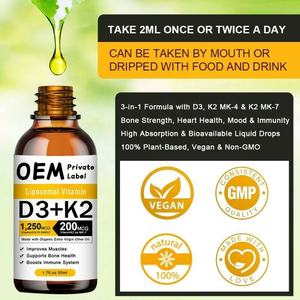 Gouttes liquides de vitamine D3 et de vitamine K2 de marque privée, supplément <span class=keywords><strong>d</strong></span>'huile MCT végétalien bio, soutien du muscle osseux fort, gouttes pures D3 K2 - Product Image 5